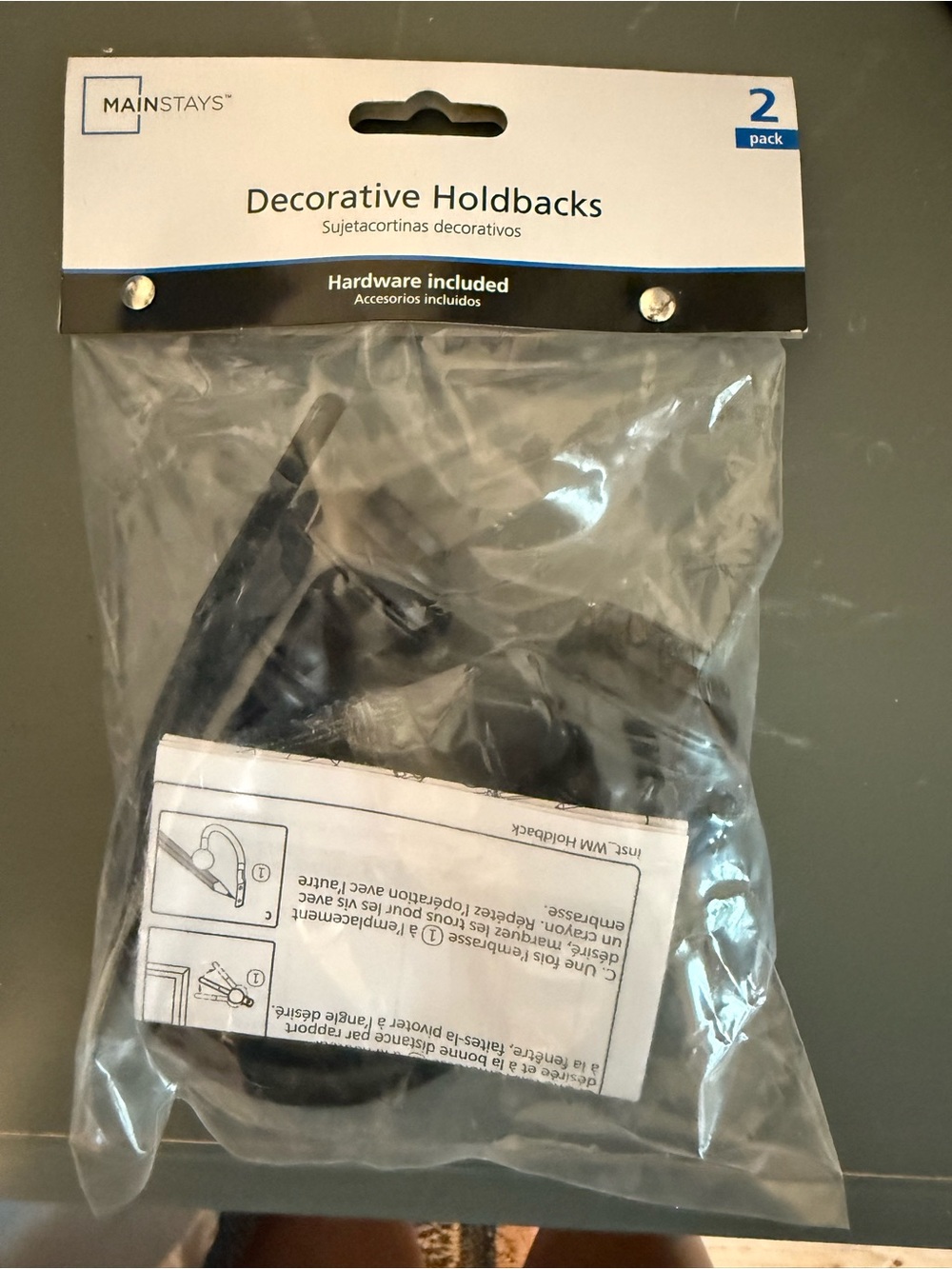 Mainstays Black Decorative Holdbacks 2-Pack with Hardware